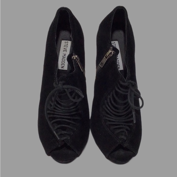 STEVE MADDEN Suede Peep-Toe Corset Front Heels, Black, Size 7.5 - Picture 3 of 8